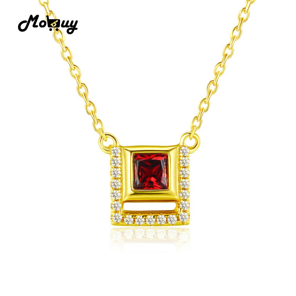 MBNI020 Square Gemstone Garnet Necklaces & Pendants Sterling Silver 925 Jewelry 14K Yellow Gold Plated For Women