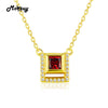 MBNI020 Square Gemstone Garnet Necklaces & Pendants Sterling Silver 925 Jewelry 14K Yellow Gold Plated For Women