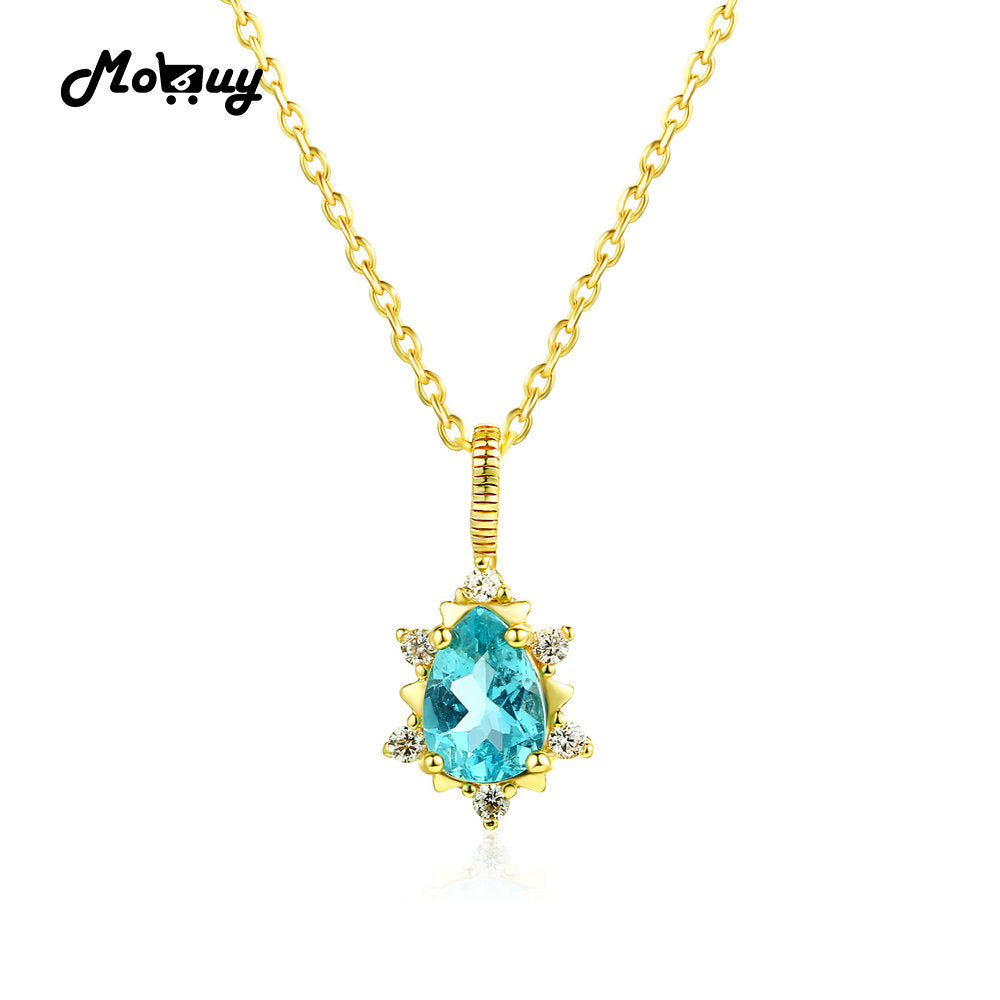 MBNI023 Star Natural Gemstone Apatite Necklace & Pendant 925 Sterling Silver 14K Yellow Gold Plated Fine Jewelry