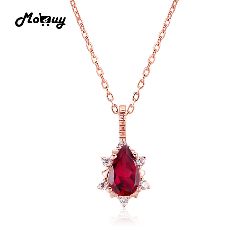 MBNI024 Star Natural Gemstone Red Garnet Necklace & Pendant 925 Sterling Silver Rose Gold Plated Fine Jewelry Gift