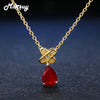 MBNI034 Natural Gemstone Elegant Ruby Teardrop Necklace & Pendant 925 Sterling Silver Yellow Gold Plated Fine Jewelry