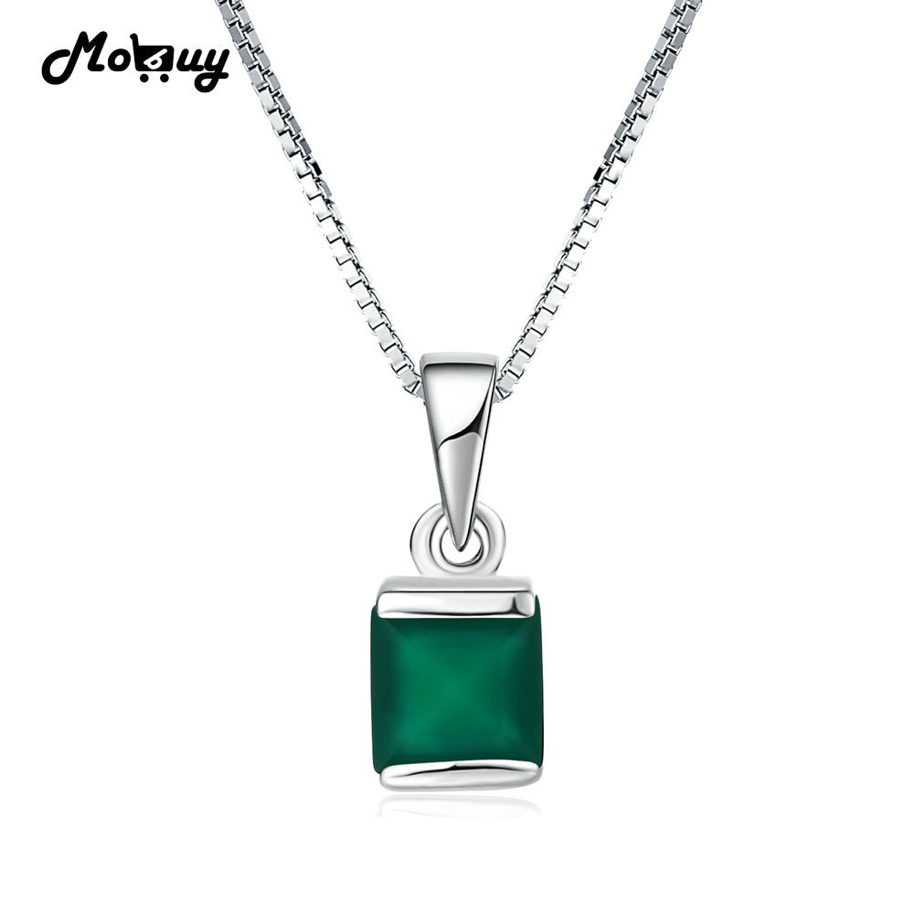 MBNI038 Natural Gemstone Square Green Chalcedony Necklaces & Pendants 925 Sterling-Silver-Jewelry White Gold Fine Jewelry