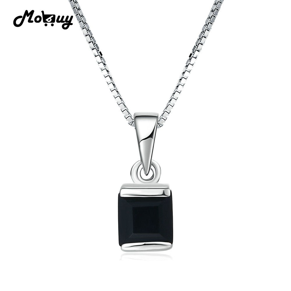 MBNI039 Gemstone Square Black Chalcedony Necklaces & Pendants 925 Sterling Silver White Gold Fine Jewelry For Women Gift