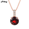 MBNI040 Classic Round Natural Gemstone Red Garnet Necklace & Pendant 925 Sterling Silver Rose Gold Wedding Fine Jewelry