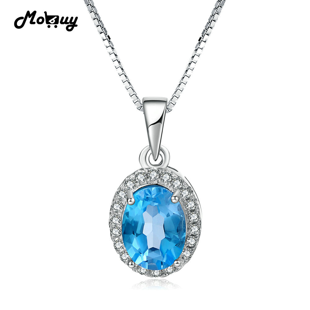 MBNI049 Oval Gemstone Sky Blue Topaz Necklaces & Pendants 925 Sterling-Silver-Jewelry White Gold Plated Fine Jewelry