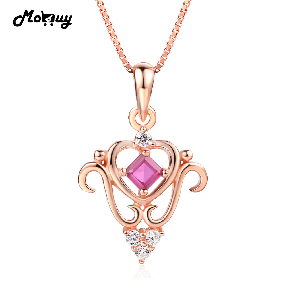 MBNI050 Natural Gemstone Ruby Fairy Crown Necklace & Pendant 925 Sterling Silver Rose Gold Plated Fine Jewelry For Women