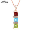 MBNI052 Multi Stones Natural Gemstone Garnet Peridot Topaz Necklace & Pendant 925 Sterling Silver Rose Gold Plated Jewelry