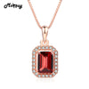 MBNI053 Classic Square Natural Gemstone Garnet Necklace & Pendant 925 Sterling Silver Rose Gold Wedding Party Fine Jewelry