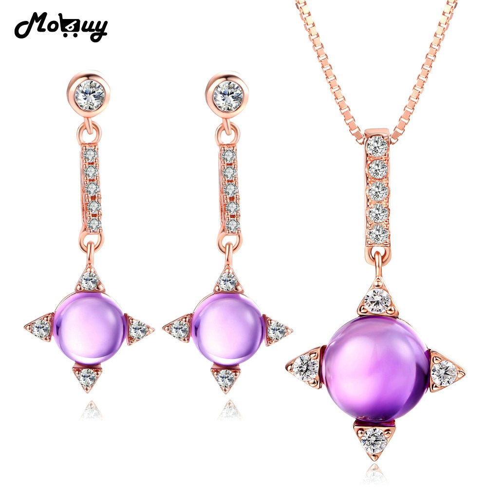 Natural Gemstone 100% 925 Sterling Silver 2PCS Jewelry Sets For Women Party & Wedding Vintage Jewelry V009EN