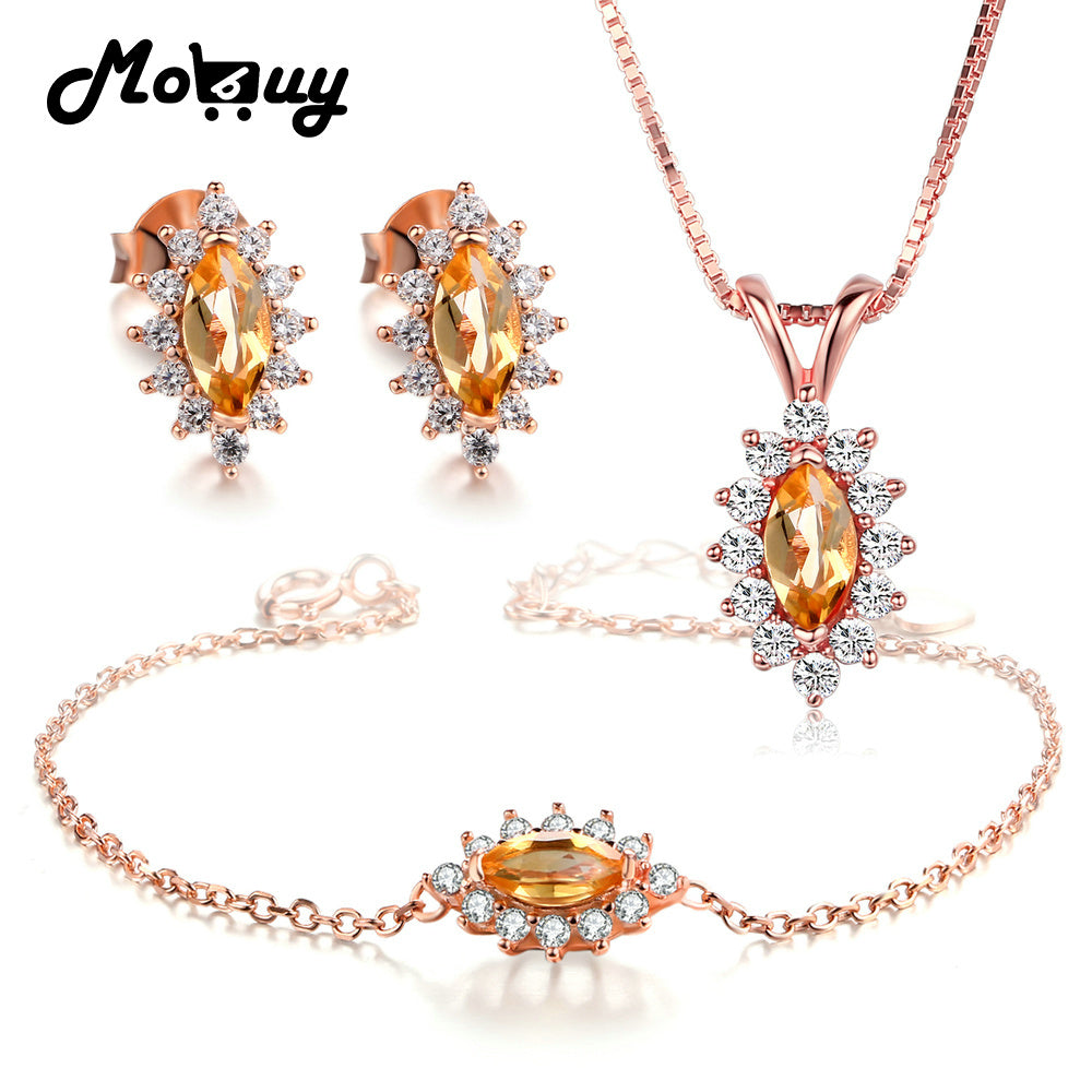 Natural Gemstone 100% 925 Sterling Silver Jewelry Sets For Women Anniversary Fine Marquise Citrine New Jewelry V005EHN