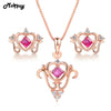 Natural Gemstone 2pcs Vintage Heart Jewelry Sets 100% 925 Sterling Silver Ruby Fine Jewelry For Women Wedding V019AEN