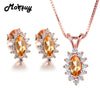Natural Gemstone Citrine 100% 925 Sterling Silver Pendant Necklace Stud Earrings Fine Jewelry Sets For Women Gift V005EN