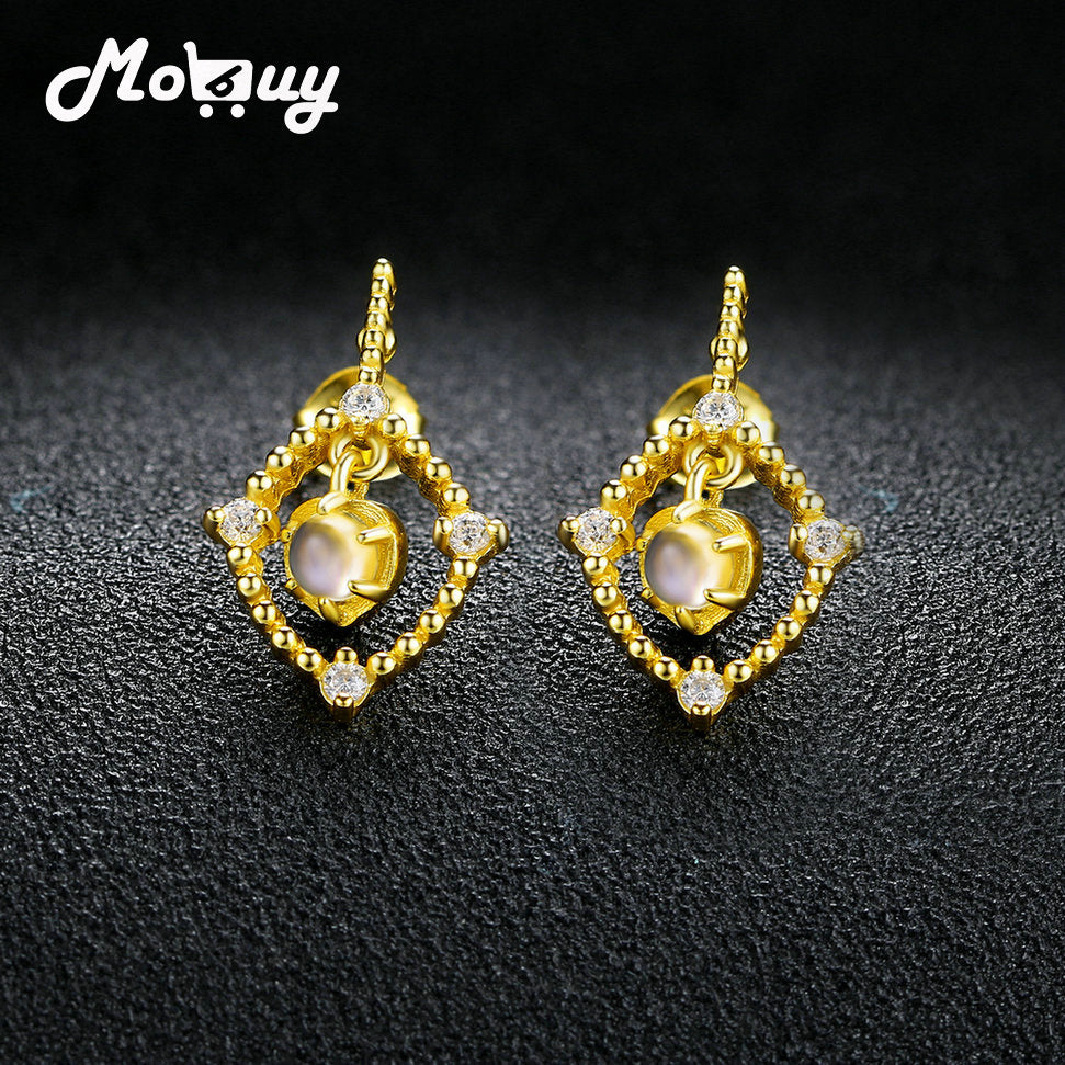 Oval Moonstone Romantic Gemstone Earrings 925 Sterling Silver 14K Yellow Gold Plated Fine Jewelry For Women MBEI051