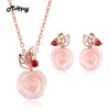 Pink Flower 925 Sterling Silver Jewelry Sets For Girls Women Natural Gemstone Rose Quartz Garnet Lover Gift Jewelry V033EN