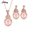 Pink Flower S925 Sterling Silver Jewelry Sets For Women Natural Gemstone Rose Quartz Fine Jewelry Rose Gold Plated V023EN