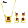 Unique 925 Sterling Silver Jewelry Sets For Women Square Gemstone Garnet S925 Yellow Gold Plated Jewelry For Women V030EN