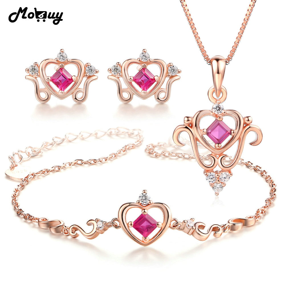 Vintage Ruby Natural Gemstone 3pcs Jewelry Sets 100% 925 Sterling Silver Fine Jewelry For Women Engagement V019AEHN