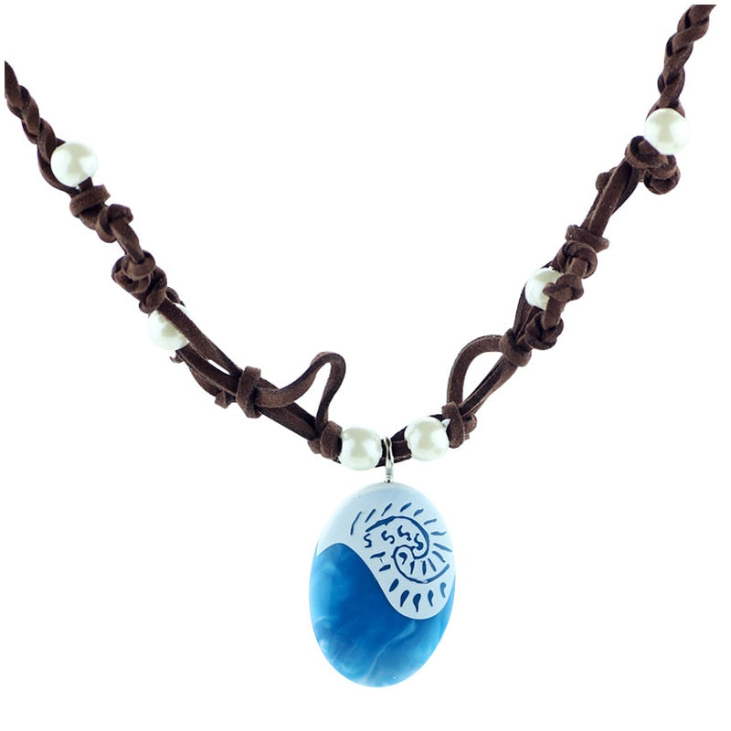 Moana Ocean Rope Chain Necklaces Blue Stone Necklaces & Pendants Leather Suede Choker Necklace For Women Girls Jewelry Gifts