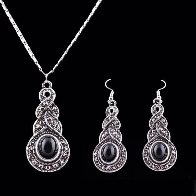 Moda 3PCS/SET Women Jewelry Tibetan Silver CZ Crystal Chain Pendant Necklace Earrings Set Round Moda Jewelry sets