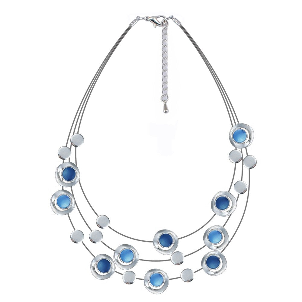 Modern 3 Layer Necklace Shades of Color Geometric Steel Cord Necklace Women Necklace