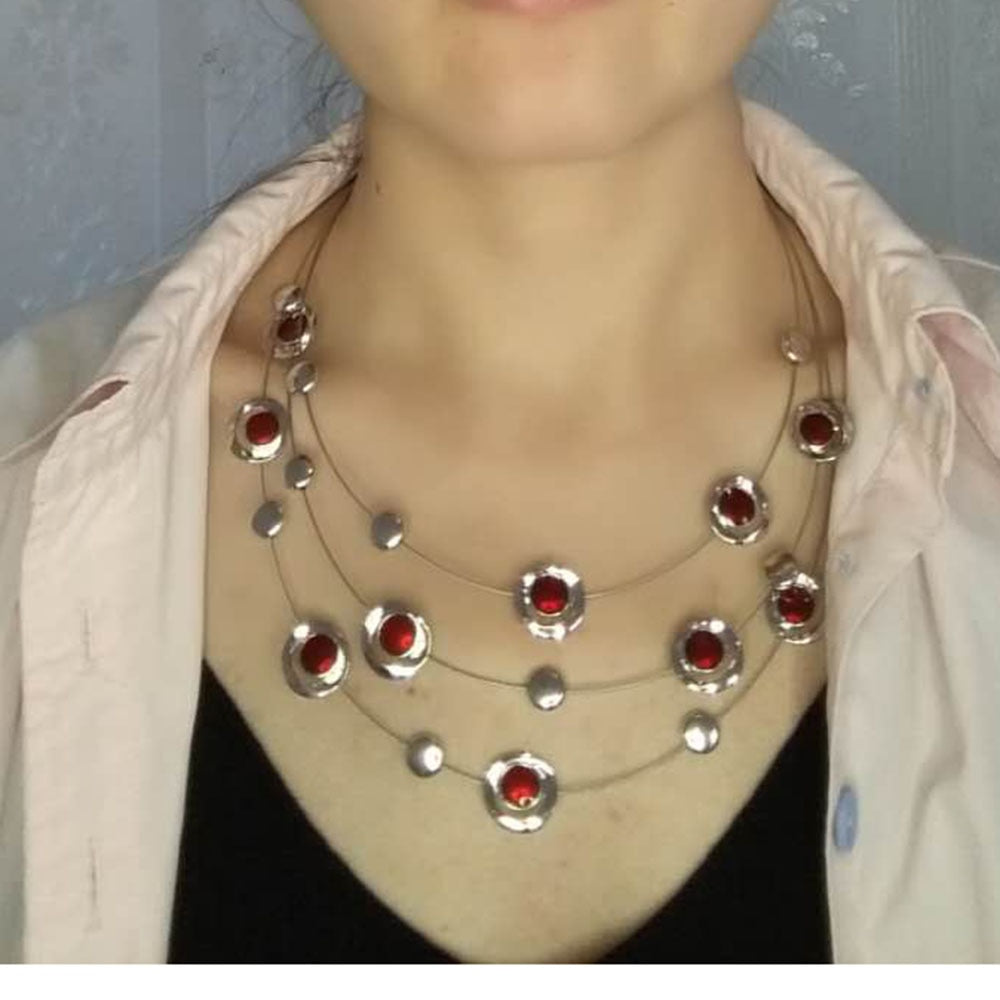 Modern 3 Layer Necklace Shades of Color Geometric Steel Cord Necklace Women Necklace