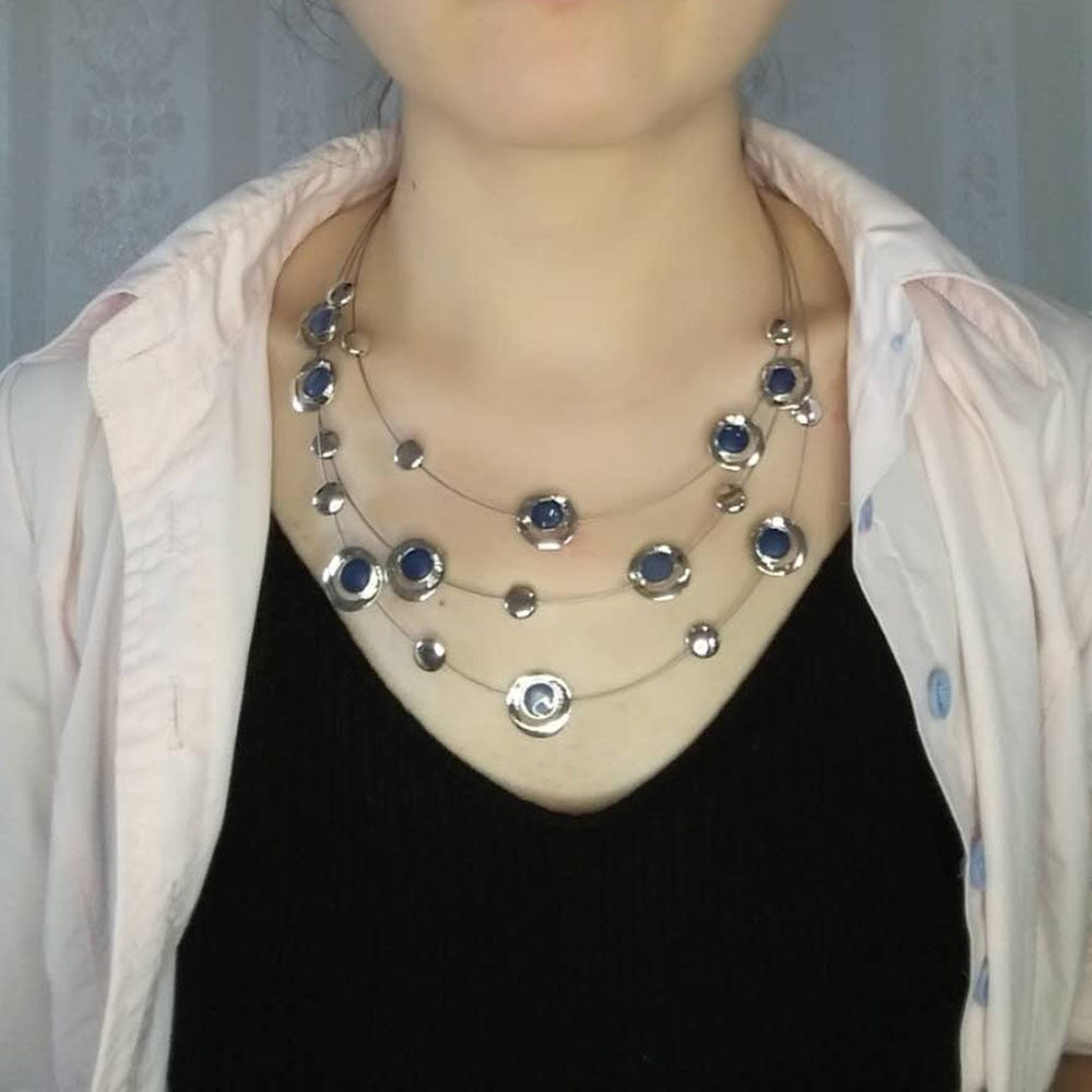 Modern 3 Layer Necklace Shades of Color Geometric Steel Cord Necklace Women Necklace