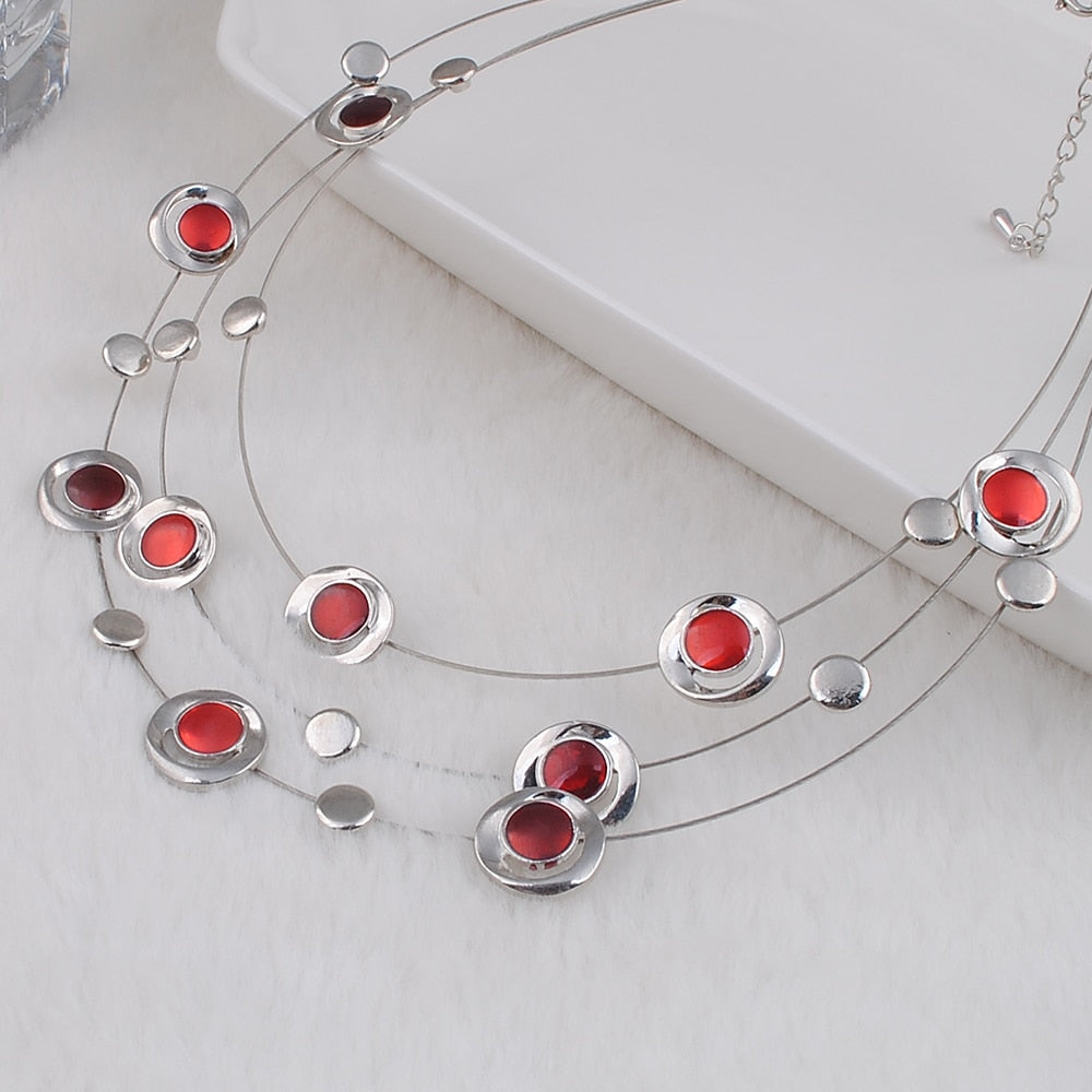 Modern 3 Layer Necklace Shades of Color Geometric Steel Cord Necklace Women Necklace
