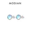 Modian 925 Sterling Silver Round Exquisite Moonstone 4 5 6 MM Stud Earrings Platinum Plated Charm Ear Studs For Women Jewelry