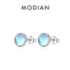 Modian 925 Sterling Silver Round Exquisite Moonstone 4 5 6 MM Stud Earrings Platinum Plated Charm Ear Studs For Women Jewelry