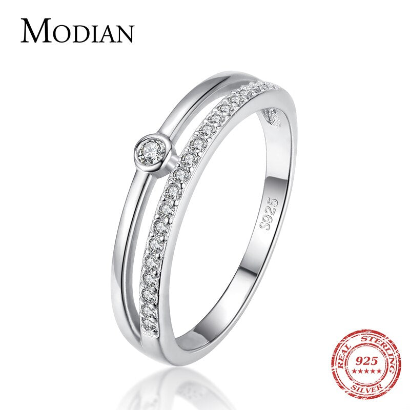 Modian Real 925 Sterling Silver Line Fashion Clear CZ Rings For Women Luxury Jewelry 2021 Wedding Accessories Gift With Box