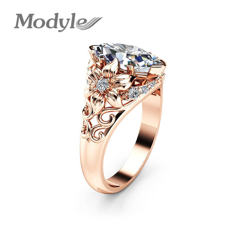 2020 New Fashion Clear CZ Stone Rose Gold Color Flower Wedding Rings For Woman Dropshipping