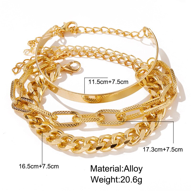 Modyle 3 pcs/set Bohemian Gold Silver Color Chain Bracelets for Women  Hip Hop Multilayer Charm Bracelets Bangles Jewelry
