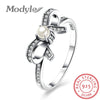 925 Sterling Silver Delicate Sentiments Finger Ring with White Simulated Pearl & Clear CZ Original Engagement Ring