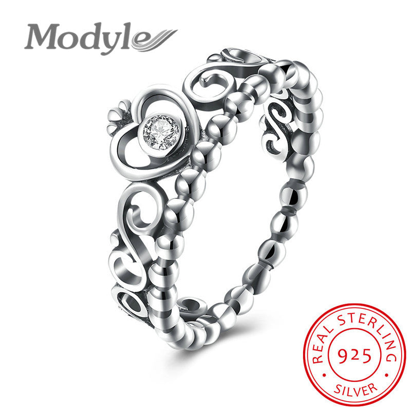 925 Sterling Silver My Princess Queen Crown Engagement Ring with Clear CZ Authentic Sterling-Silver-Jewelry