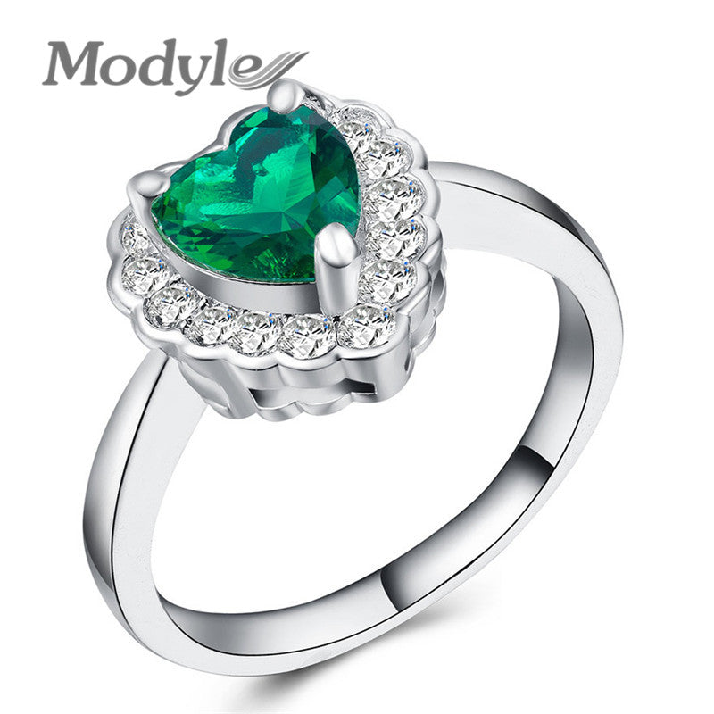 Elegant Fashion Silver Color Women Beauty Crystal Wedding Stone Lady Heart Rings Hot Sale Top Quality