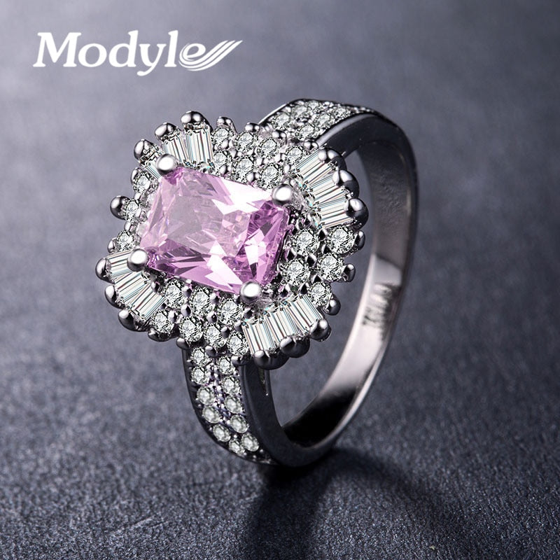New Brand White Gold Color Pink Crystal Jewelry White Cubic Zirconia Wedding Engagement Rings For Woman