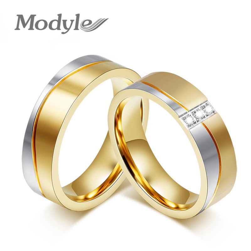 New Fashion Gold Color Wedding Rings For Men And Women Stainless Steel Wedding Rings Only For 1 Piece Price