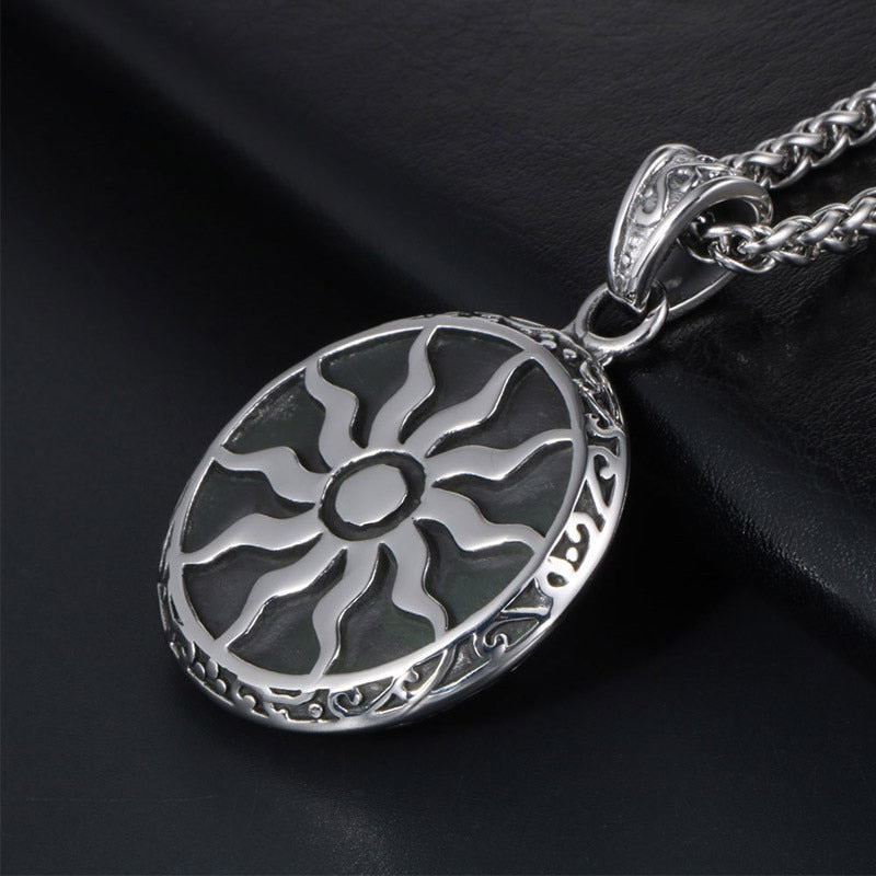 Modyle Silver Color Stainless Steel Sun Flower Pendant Necklace for Men Trendy Punk Vintage Jewelry Gift