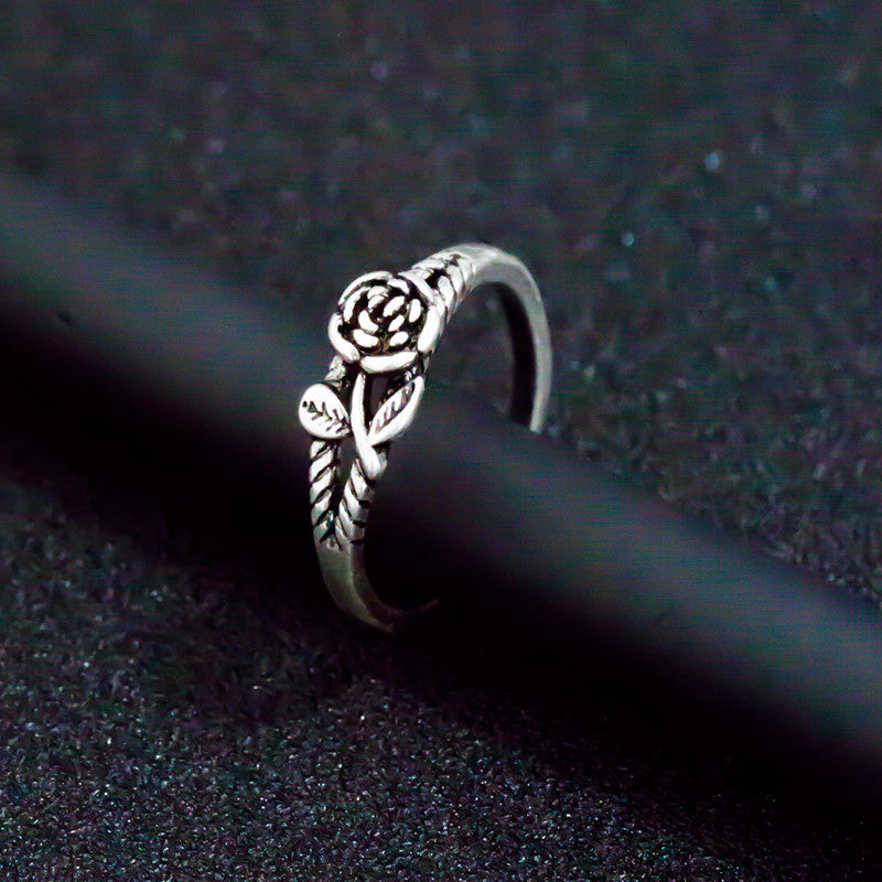 New Punk Vintage Thai silver Color Rose Flower Ring for Woman Dropshipping