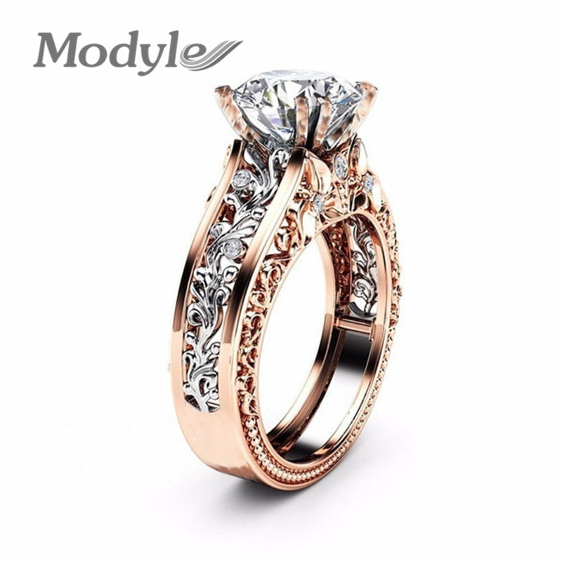 New Silver and Gold Color Zircon Crystal Engagement Wedding Rose Flower Ring for Women Dropshipping
