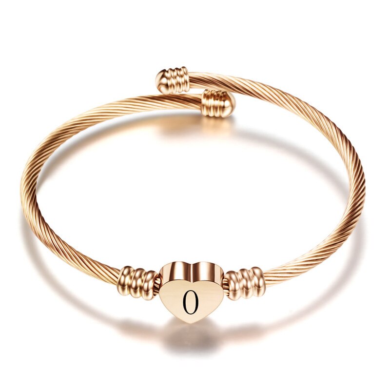 Modyle Rose Gold Color Stainless Steel Heart Bracelet Bangle With Letter  Initial Alphabet Charms Bracelets For Women