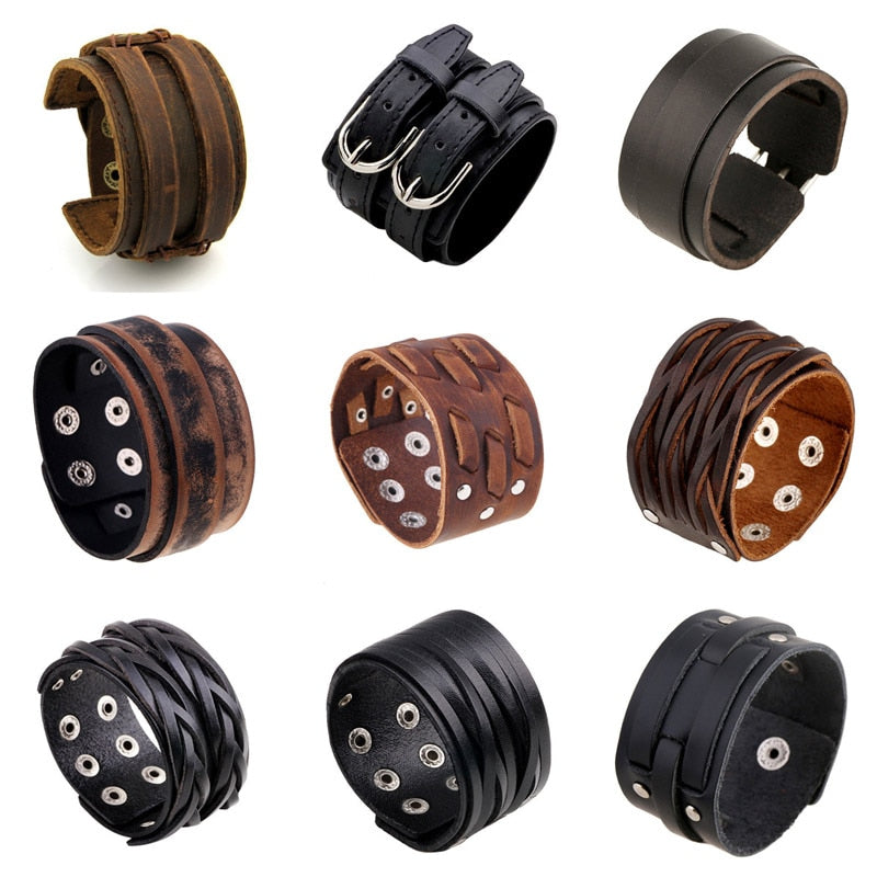 Modyle Vintage Punk Retro Multilayer Leather Bracelet Male  Braided Handmade Rope Wrap Bracelets & Bangles for Men