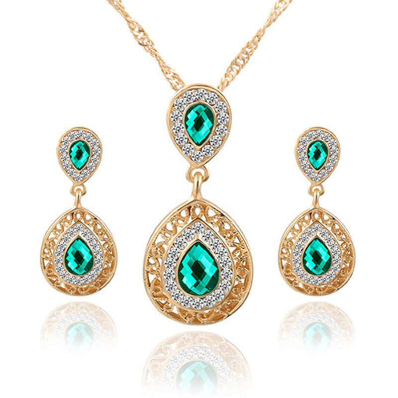 Women bridal Wedding Jewelry Set Charm Crystal Water Drop Pendant Necklaces Earrings Sets Cubic Zircon bijoux