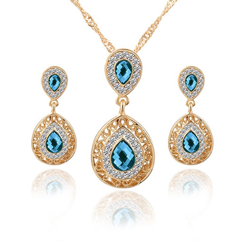 Women bridal Wedding Jewelry Set Charm Crystal Water Drop Pendant Necklaces Earrings Sets Cubic Zircon bijoux