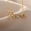 Mom Letter Colorful Zircon Pendant Necklace For Women Stainless Steel Gold Color Necklaces Mother's Day Jewelry Gift collares