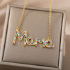 Mom Letter Colorful Zircon Pendant Necklace For Women Stainless Steel Gold Color Necklaces Mother's Day Jewelry Gift collares