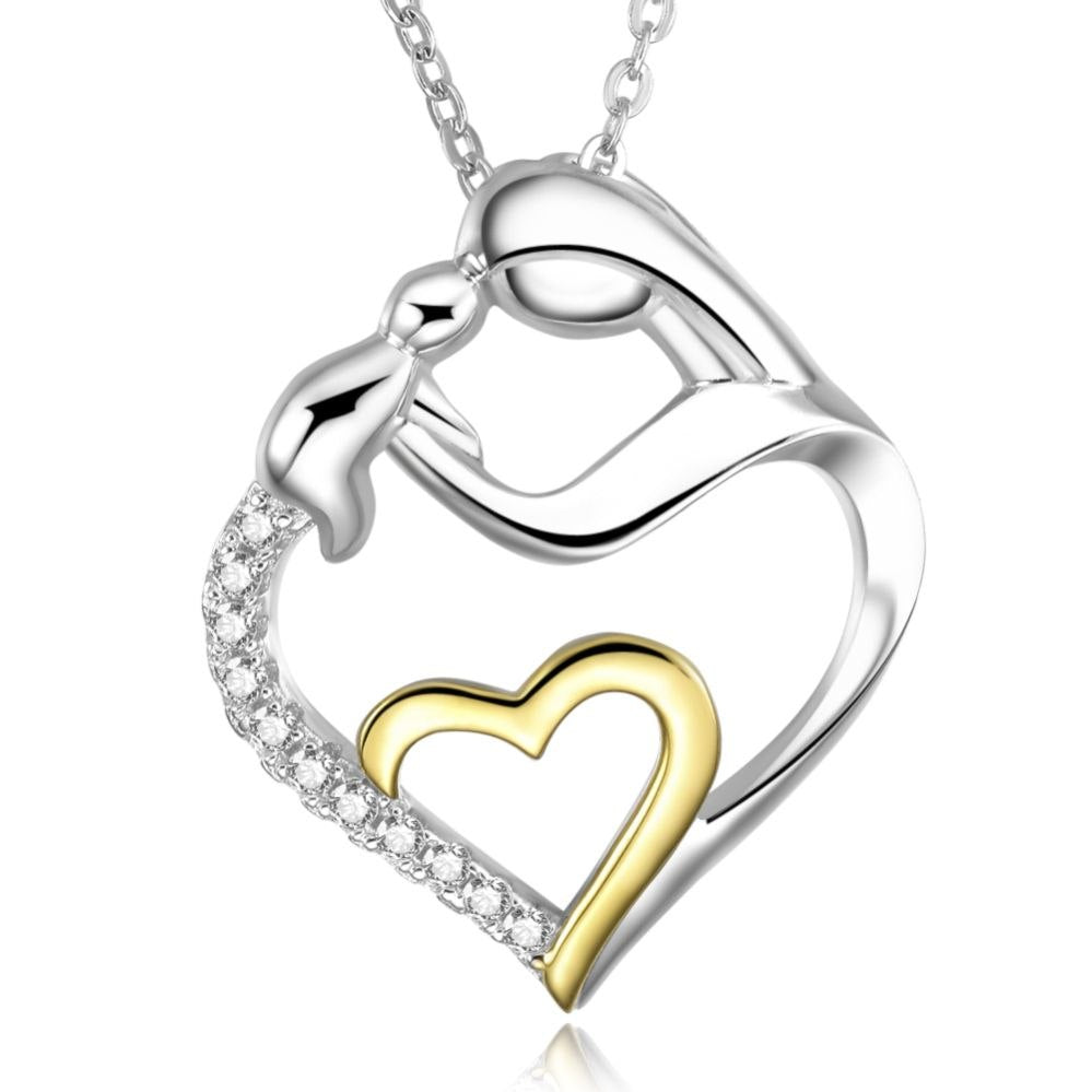 Mom Mother's Gift Fine 925 Sterling Silver Heart Love Mom Holds Child Pendant Necklace i love you always mom with Silver Chain