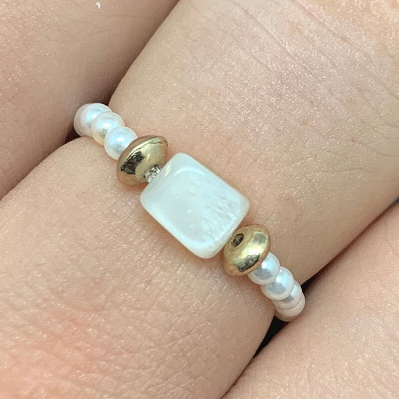 Momiji Bohemian Bead Rings Section Multi Color Natural Stone Jewelry Handmade Gifts Women Girls Wedding Rings Elastic Adjustable