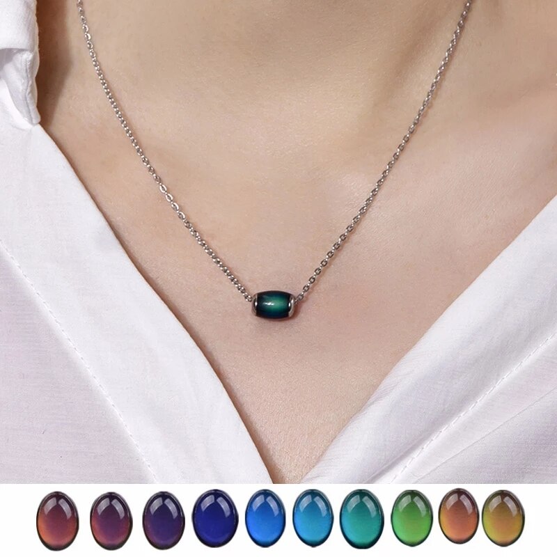 Mood Necklace Color Change Emotion Feeling Temperature Control Lucky Beads Pendant Stainless Steel Chain Jewelry for Women Gift