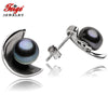 Moon 925 Sterling Silver Pearl Stud Earrings for Women Party Jewelry 7-8MM Black Pearls Earring Fine Jewelry FEIGE